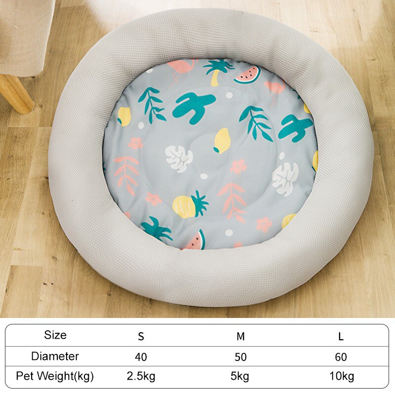 Round Pet Cat Mat Summer Cooling Mat Ice Pad Dog Cat Sleeping Mats For Small Medium Dogs Cats Breathable Cold Silk Cat Bed S-XL