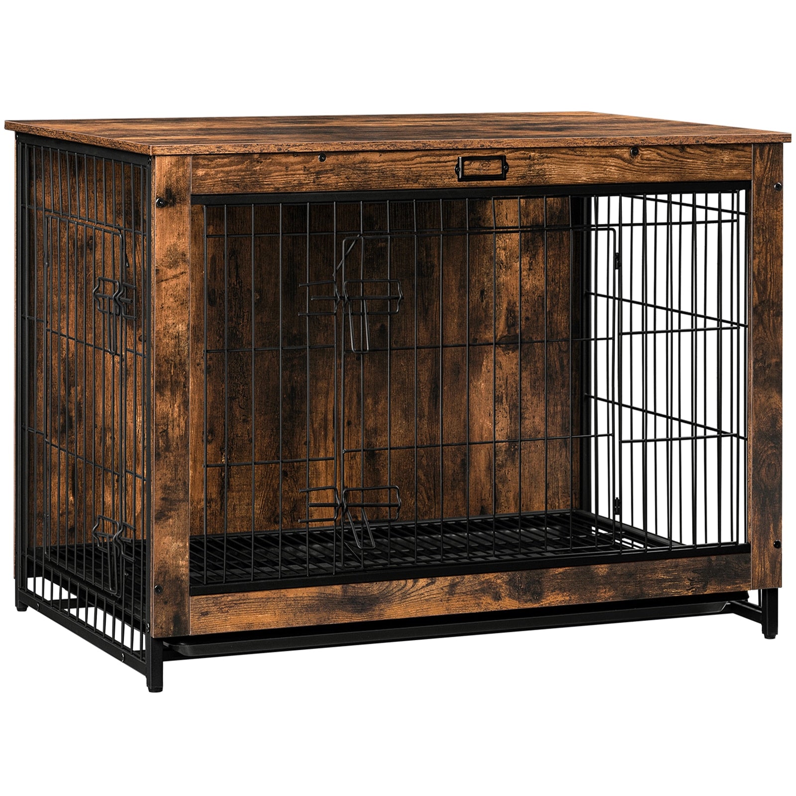 HOOBRO Dog Crate Furniture Large Dog Kennel Wooden Pet Furniture with Pull-Out Tray Double Doors For Home and Indoor Dog Use